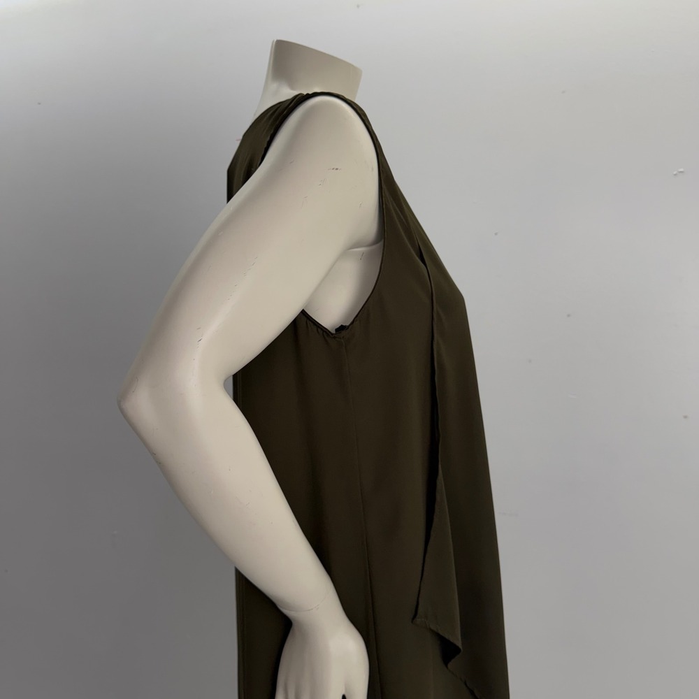 Olive Green High Low Draped V-Neck Top Sheer Dress Large Lagenlook Goblincore - Picture 7 of 10